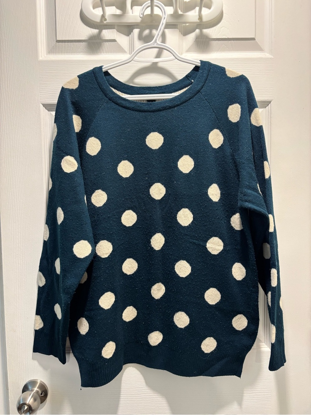 Polka Dot Knit Sweater - Navy & Cream